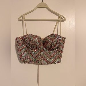 CUSTOM MADE TEUTA MATOSHI OME OF A KIND RAINBOW SEQUIN CORSET TOP SIZE LARGE